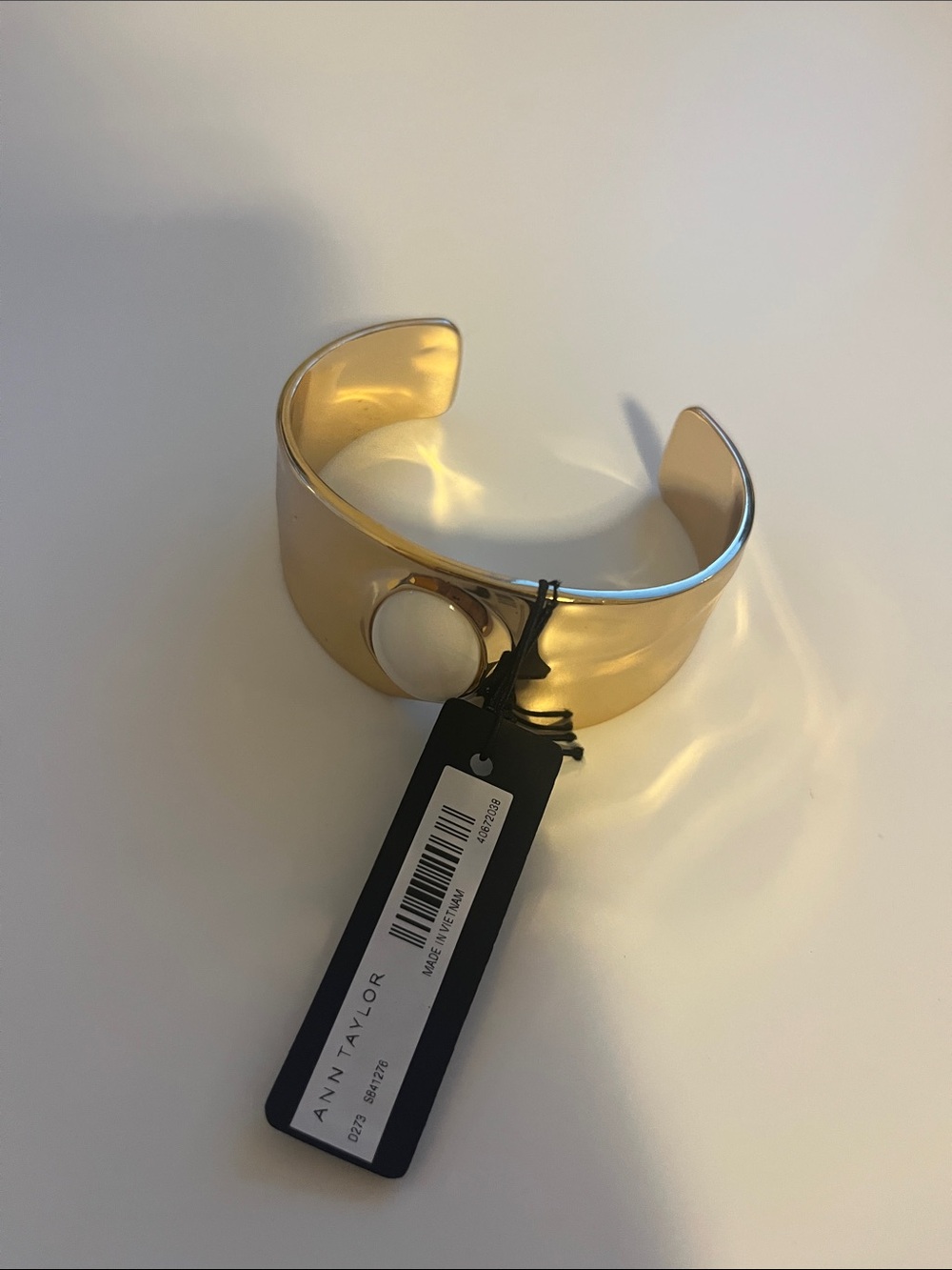 Gold Cuff Bracelet with White Stone, New w tags